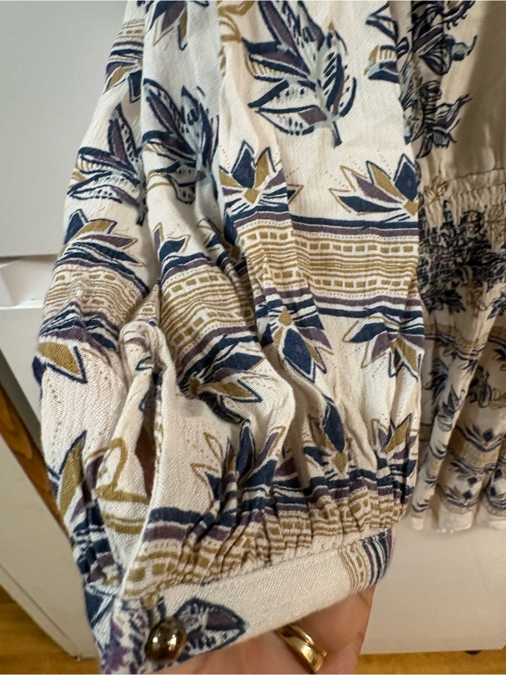 Free People Cream Floral Boho Tunic with Blue and Tan Accents - Picture 9 of 10